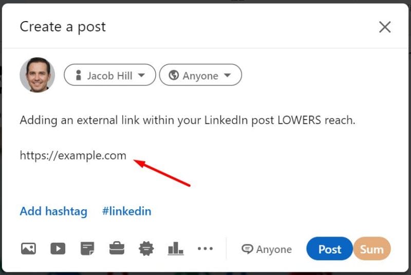 external link within linkedin post body