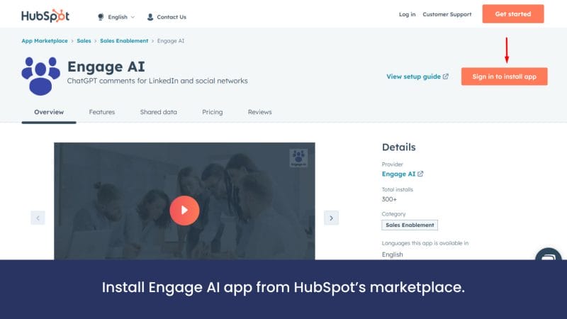 install engage ai app from hubspot’s marketplace.