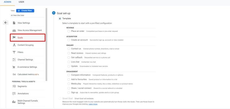 goal setup in google analytics