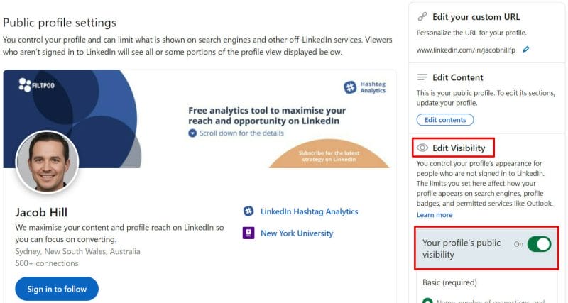 edit visibility on linkedin