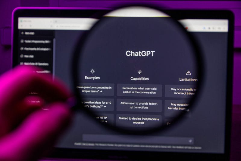 chat gpt openai through magnifying glass on screen