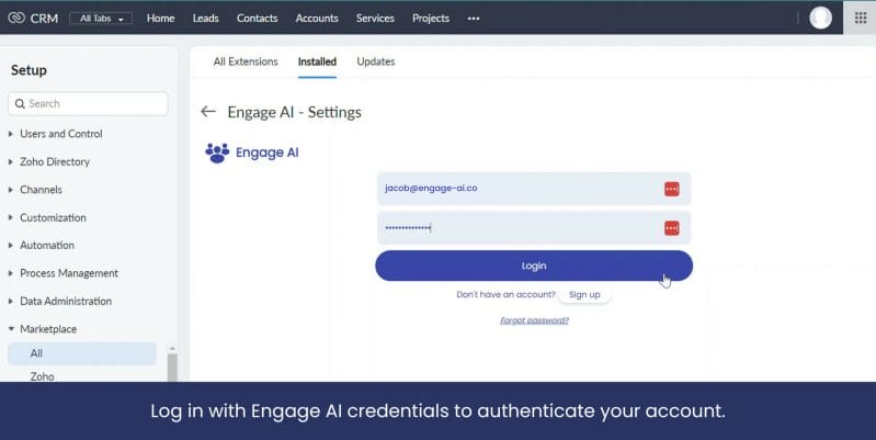 authenticate engage ai in zoho