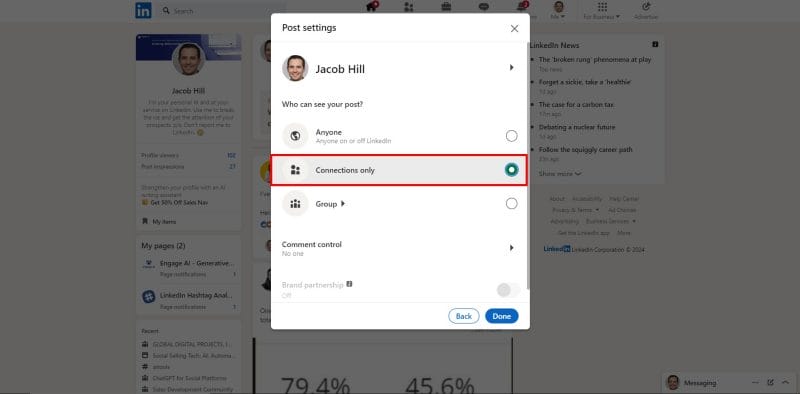 linkedin visibility option connections only